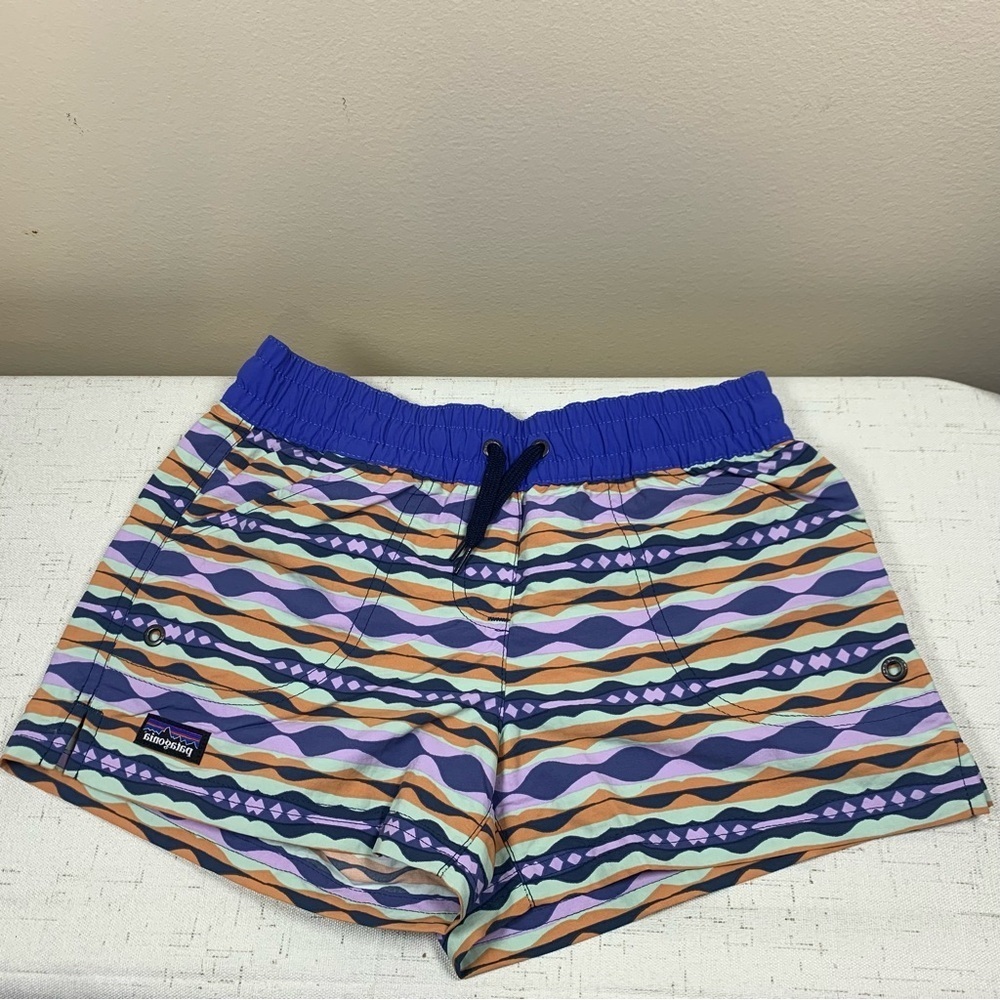 Patagonia Girls Costa Rica Baggies Shorts Coast Highway Blue Sz Medium NWOT